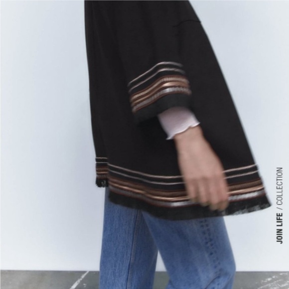 ZARA Combination Faux Suede Embroidered  Jacket Cardigan Size Med - Picture 13 of 16